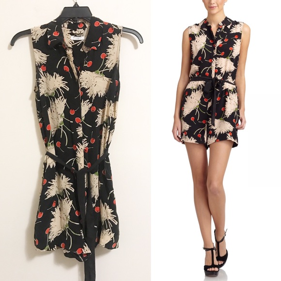 Equipment Pants - EQUIPMENT Cherry Dandelion Silk Romper